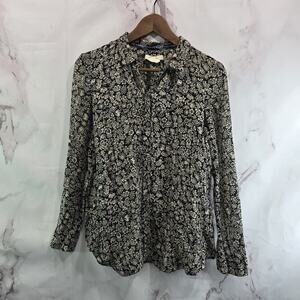Anthropologie Shirt Womens XS Black Tan Beige Button Up Floral Paisley Hei Boho